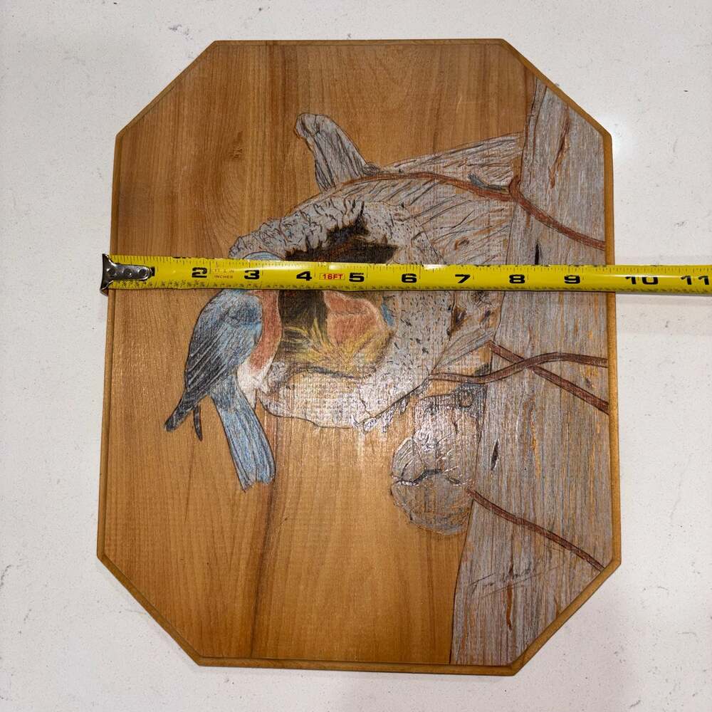 Tom Vandenbosch Handcrafted Bluebirds Wood Burned Pyrography Art Plaque - Picture 7 of 8